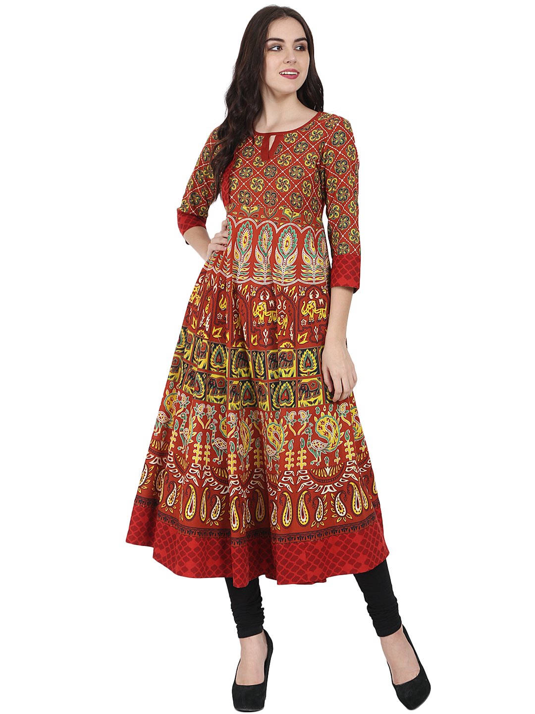 Nayo Peach sleeveless crepe Low high anarkali kurta with printed yoke – Nayo  Clothing